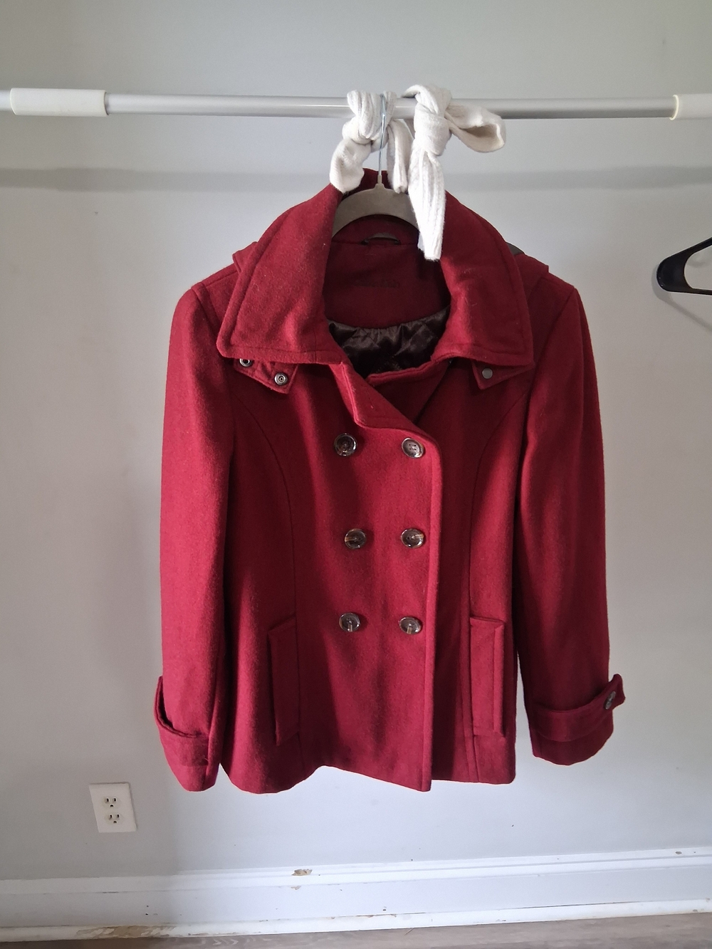 Women's Double-Breasted Red Wool Peacoat
